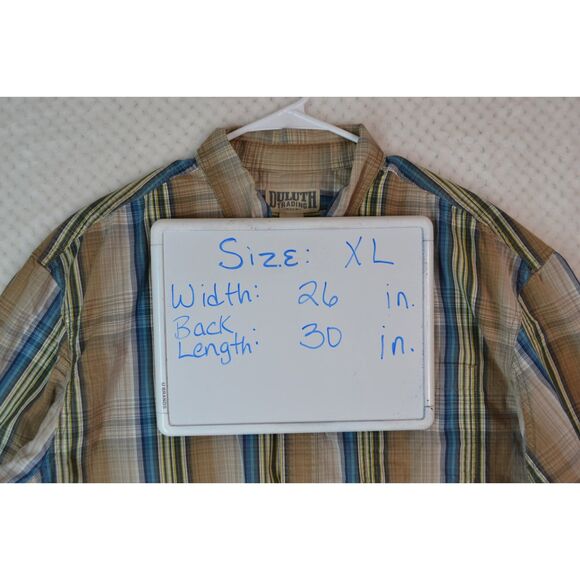 Duluth Trading Co Men's XL Brown Striped Plaid Short Sleeve Button Down Shirt - Picture 12 of 12